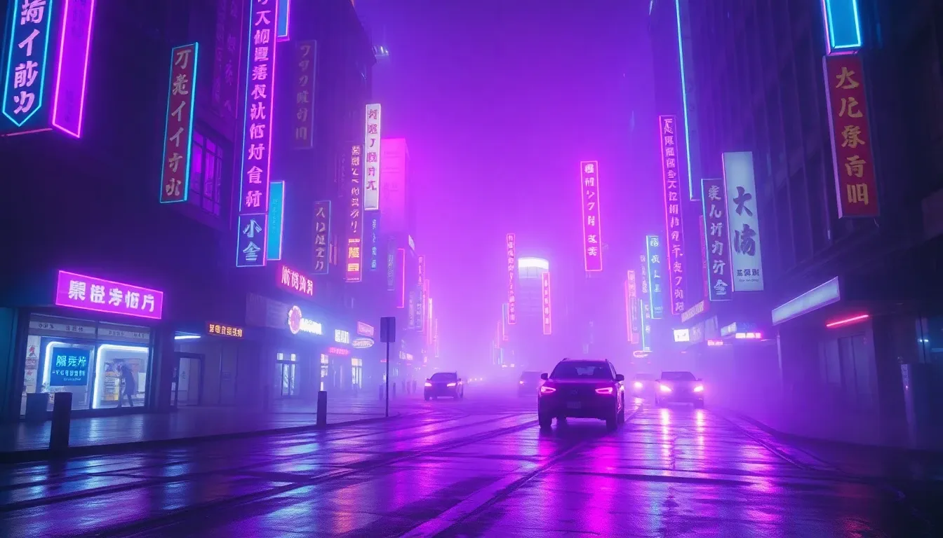 Ville cyberpunk néons IA